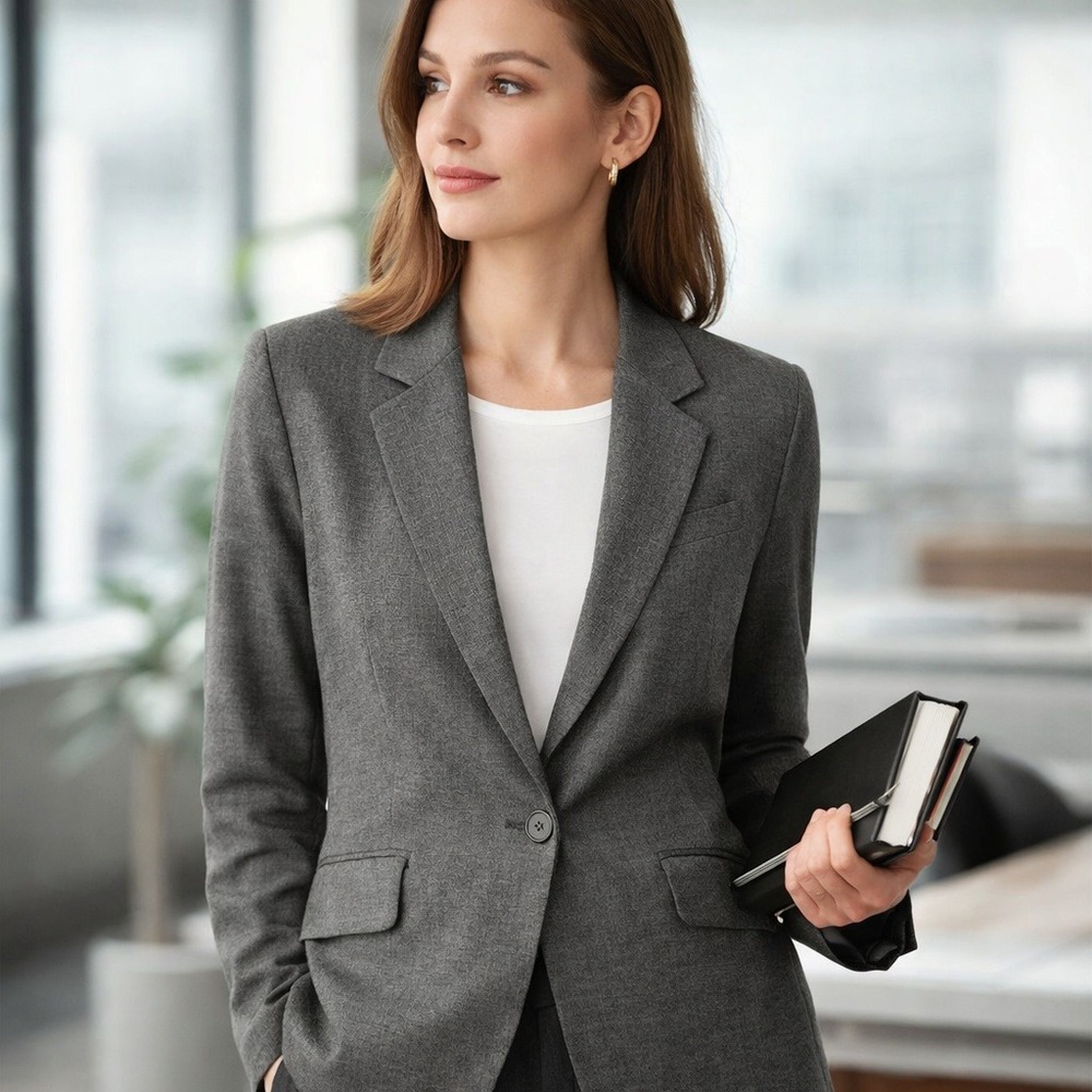 New York & Company Blazer Womens 16 Grey Lined Tailored Professional Interview